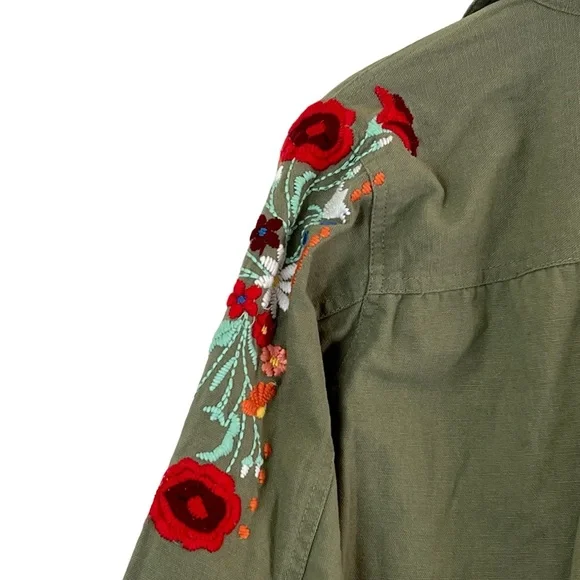 Floriana | Green cotton zip front jacket embroidered details women’s siz… - Picture 7 of 11